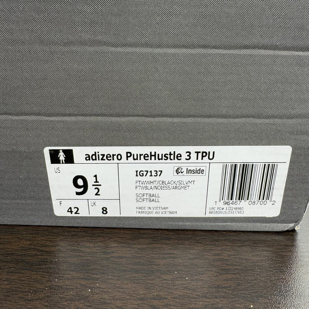 Adizero PureHustle 3 TPU Softball Cleats Adidas White Black Silver IG7137 Sz 9.5 - Picture 8 of 14